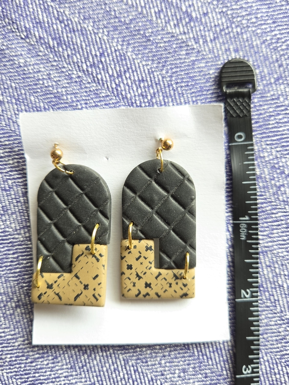 Quilted Black & Gold Dangle Earrings
